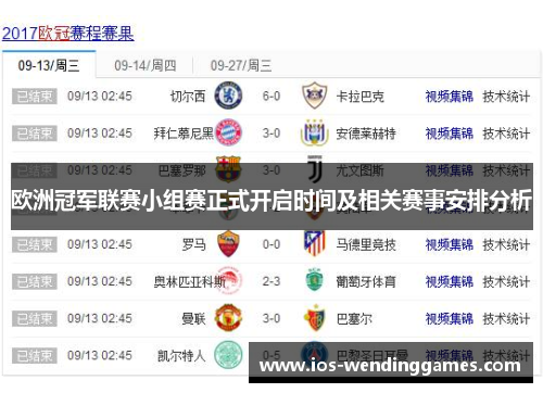 欧洲冠军联赛小组赛正式开启时间及相关赛事安排分析